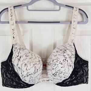 Cacique White Black Lace Balconette Underwire Women's Bra 44DD